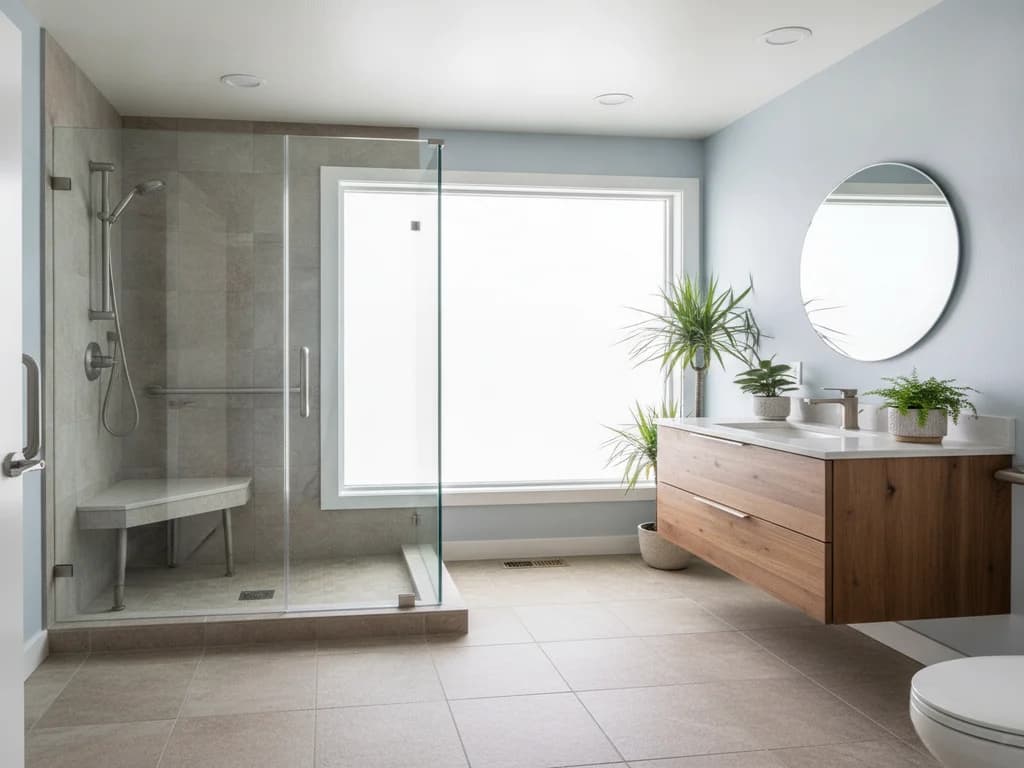 An accessible curbless walk-in shower in a Sacramento-area home
