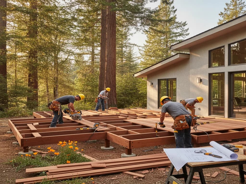 Newly built composite deck on a Northern California foothill home