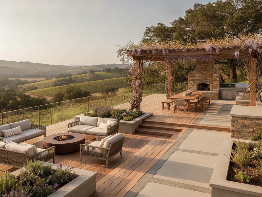 A composite deck overlooking vineyards at a Napa Valley home