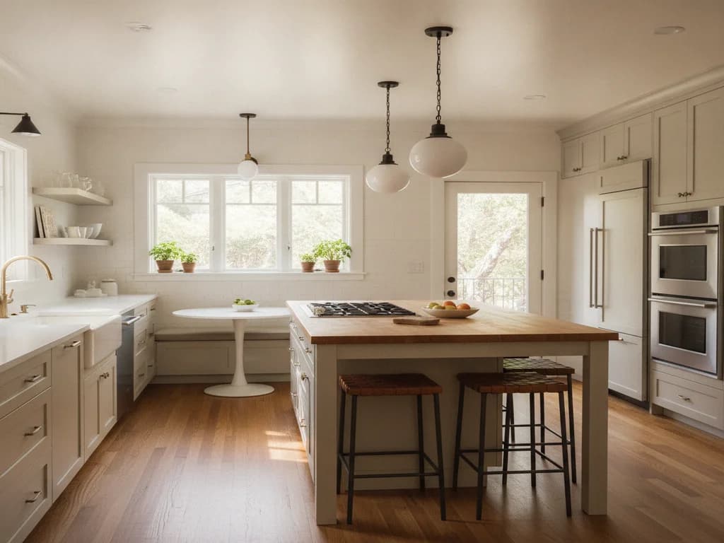 Remodeled kitchen inside a 1920s East Sacramento bungalow blending original character with modern updates