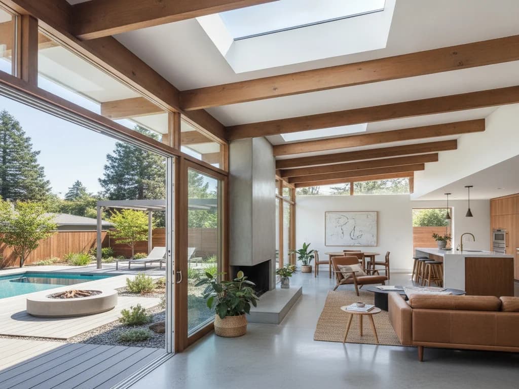 A remodeled mid-century Eichler home with post-and-beam construction and glass walls
