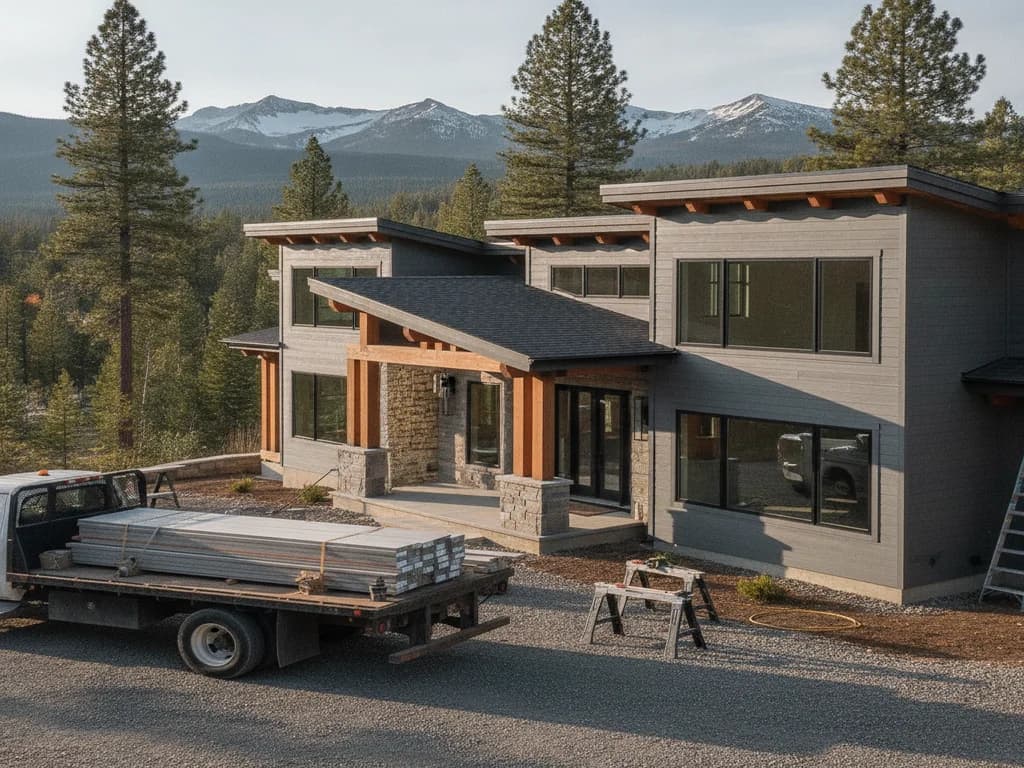 A Truckee mountain home clad in fiber cement siding built for snow and fire