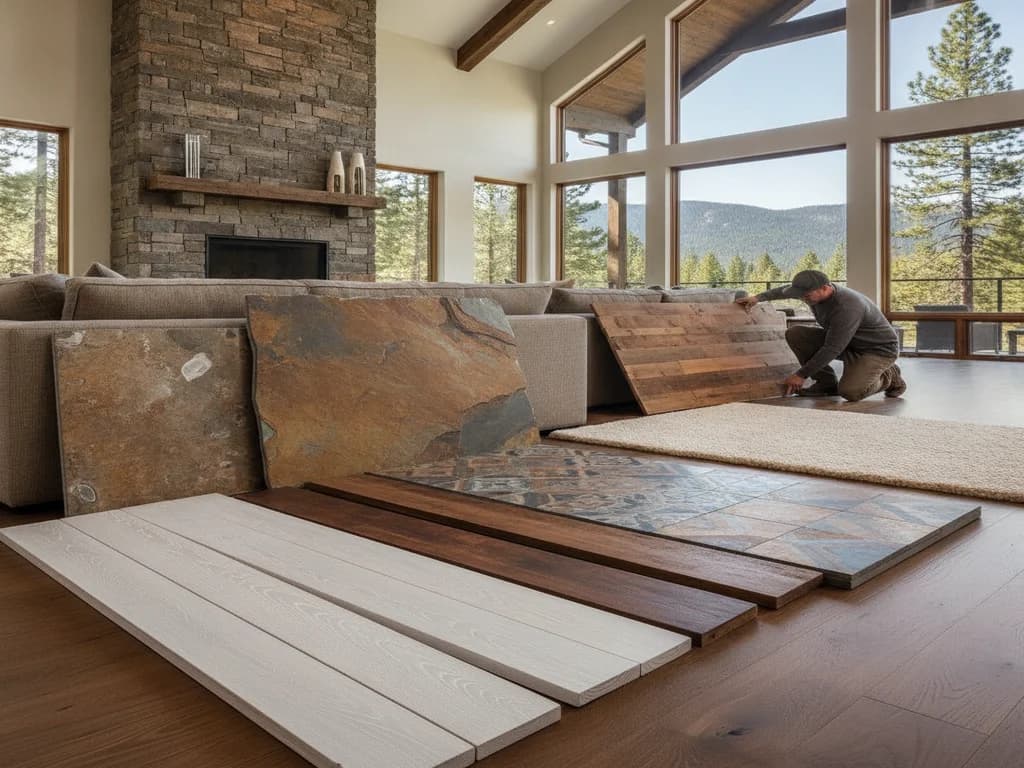 Durable luxury vinyl plank flooring in a Tahoe-area mountain home