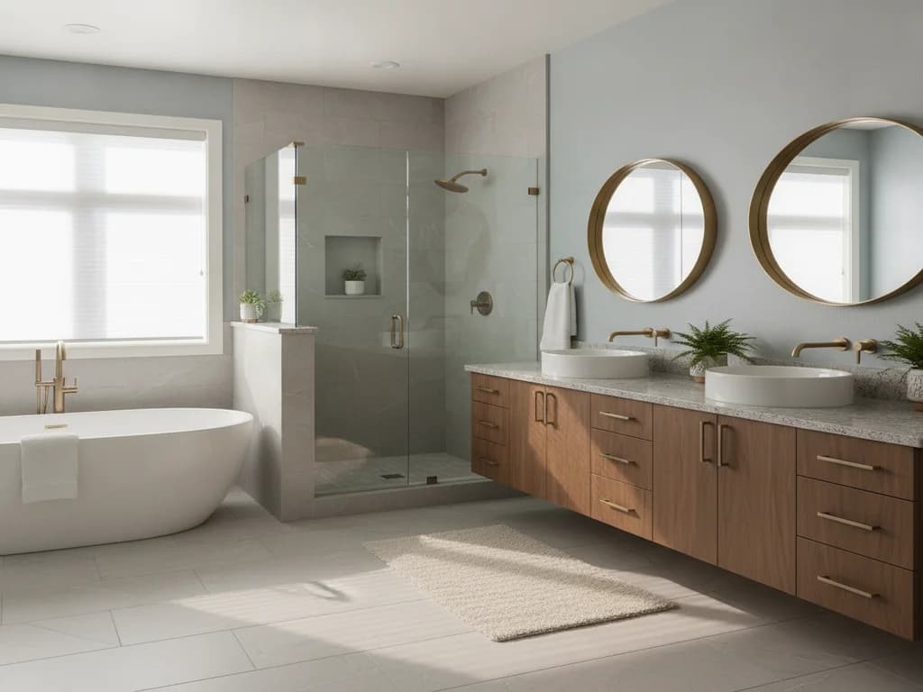 Remodeled primary bathroom with a walk-in shower in a Roseville, California home