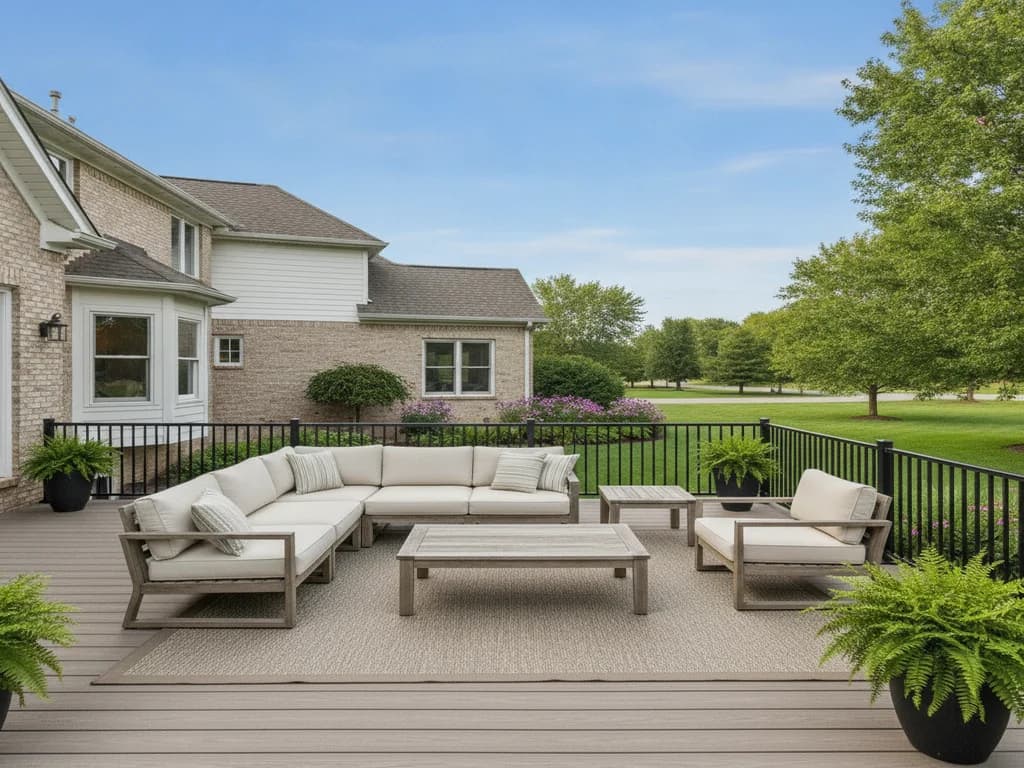 A composite deck on a Sacramento-area home backyard