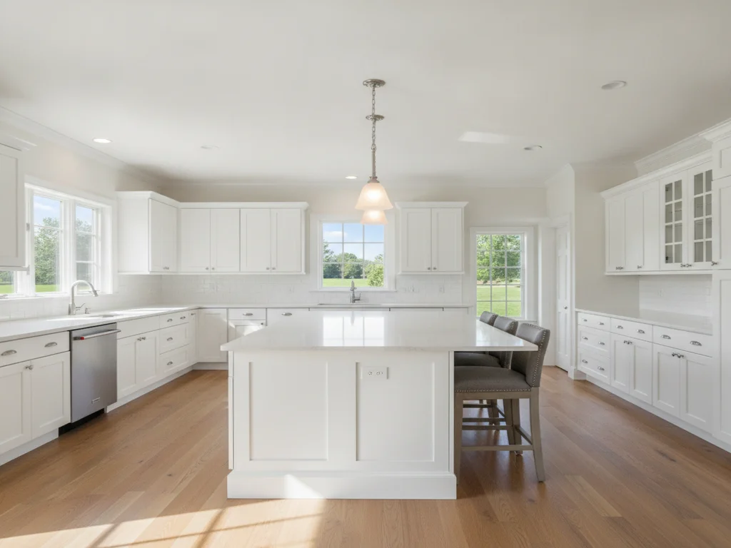 Renovated kitchen with new cabinetry and island in a Northern California home