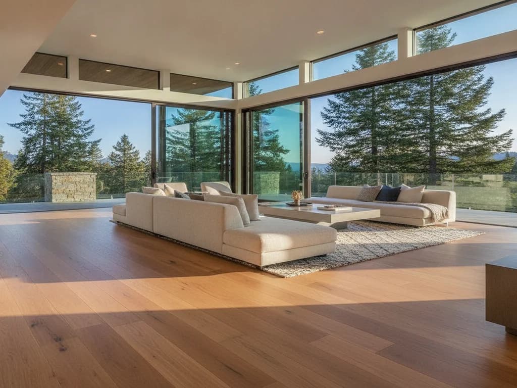 Hardwood flooring installed through a living space in a Northern California home